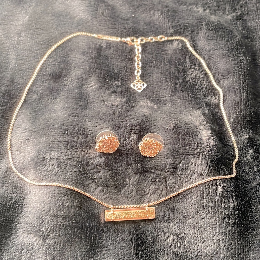 Kendra Scott Rose Gold Drusy earring and necklace set